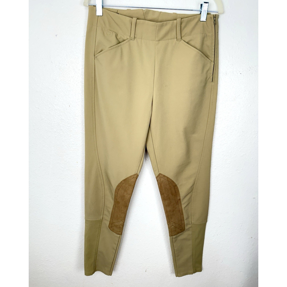 Ariat Pro Series Riding Breeches Pants Size 26L Khaki Knee Patch Side Zip